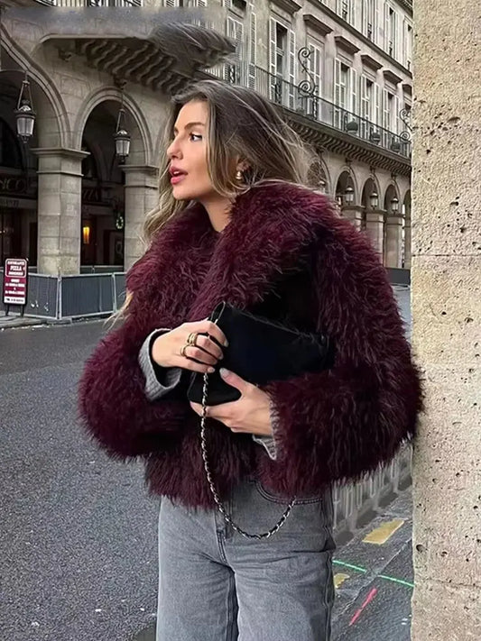 Women Elegant Faux Fur Coat Warm