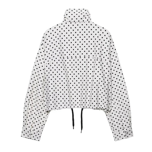 Polka Dot Print Short Coats Women's High Street Long Sleeve Jackets for Women 2025 Elegant Office Ladies Casual Outerwear